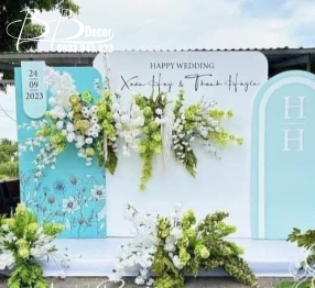 Cổng Cưới Tone Xanh Kết Hợp Hoa Lá